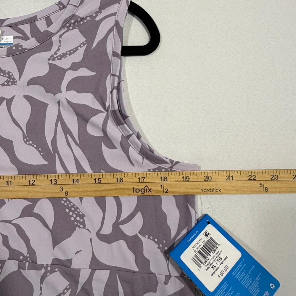 Columbia Freezer Tank Dress Tropical Leaf Print Purple Gray Womens XL - Picture 6 of 11